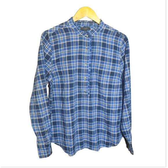 J. Crew Womens Blue Ocean Plaid Long Sleeve Popover Top Size 14 - Picture 1 of 6